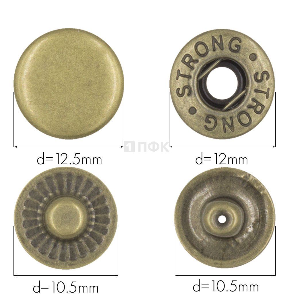 Кнопка для одежды 12,5мм Альфа сталь цв антик (уп 1440шт) STRONG  — ПФКР Кнопка для одежды 12,5мм Альфа сталь цв антик (уп 1440шт) STRONG