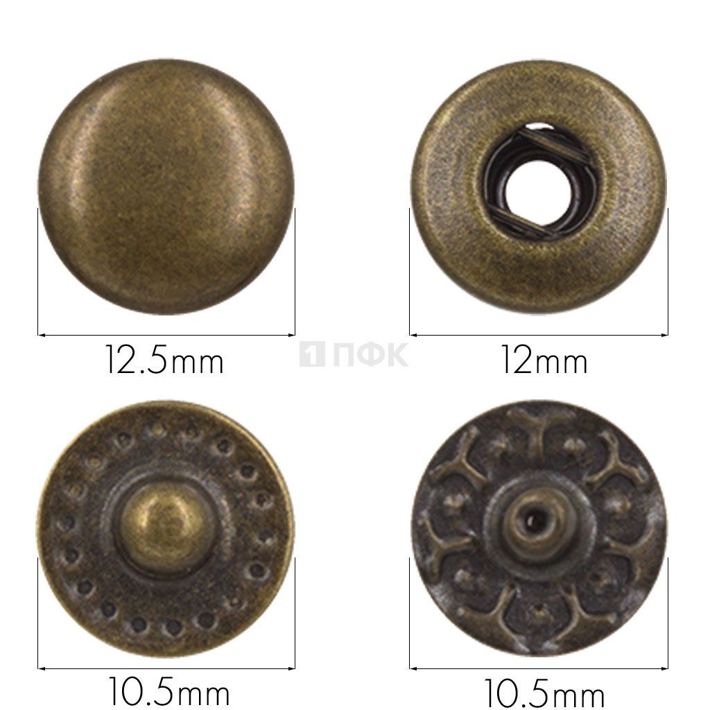 Кнопка для одежды 12,5мм Альфа нерж цв антик (уп 1440шт) NEW STAR