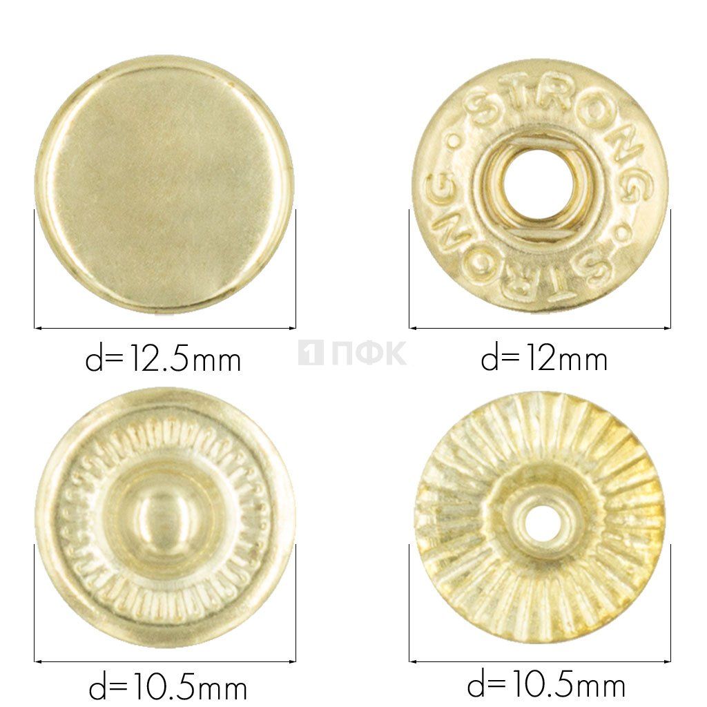 Кнопка для одежды 12,5мм Альфа сталь цв золото (уп 1440шт) STRONG