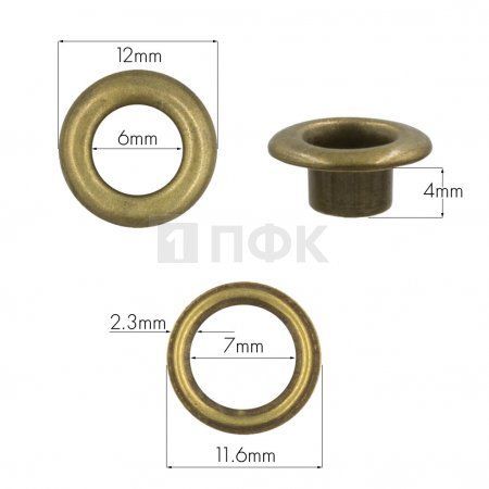Люверсы №4 6мм сталь цв антик (уп 5000шт) Люверсы №4 6мм сталь цв антик (уп 5000шт)