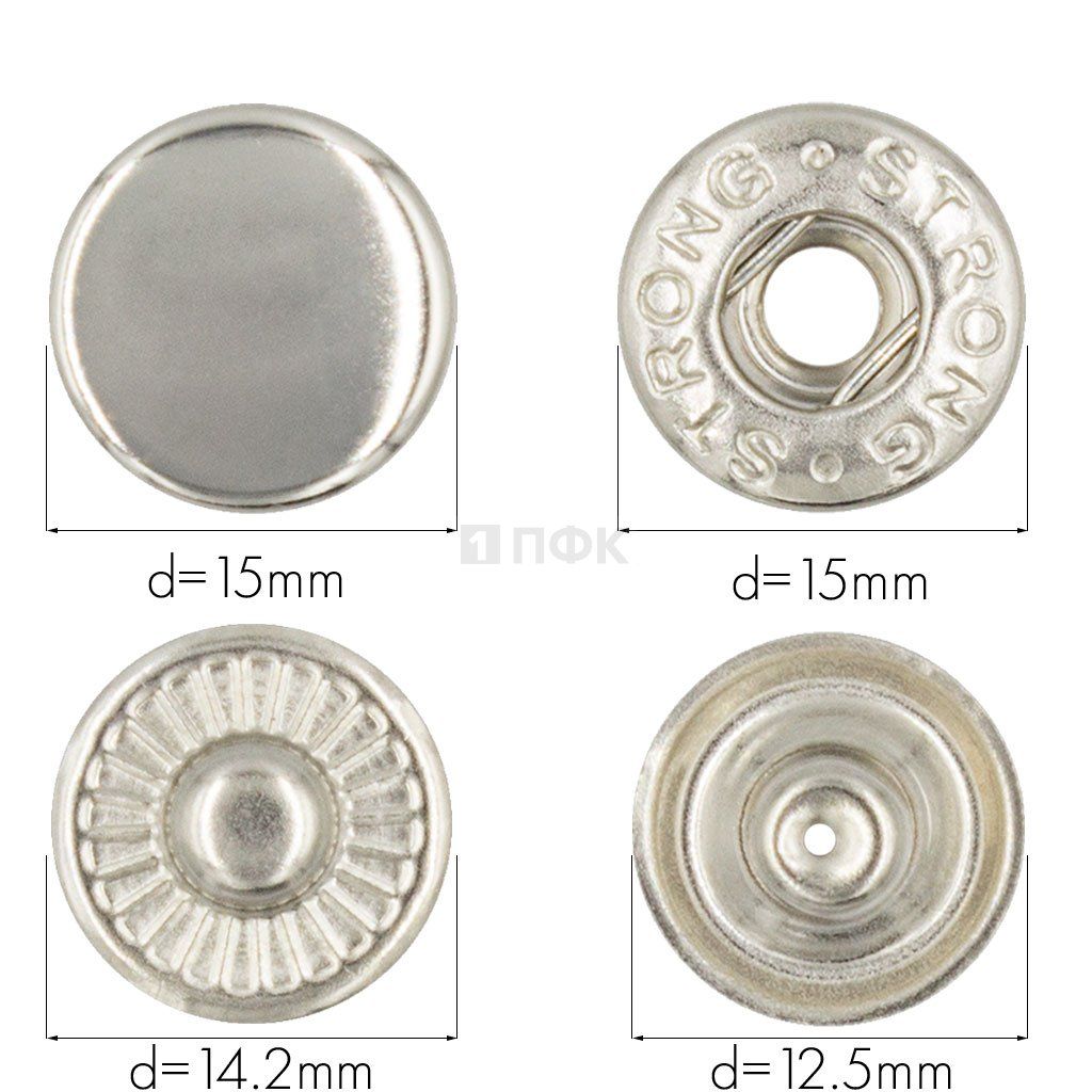 Кнопка для одежды 15мм Альфа сталь цв никель (уп 720шт) STRONG — ПФКР Кнопка для одежды 15мм Альфа сталь цв никель (уп 720шт) STRONG