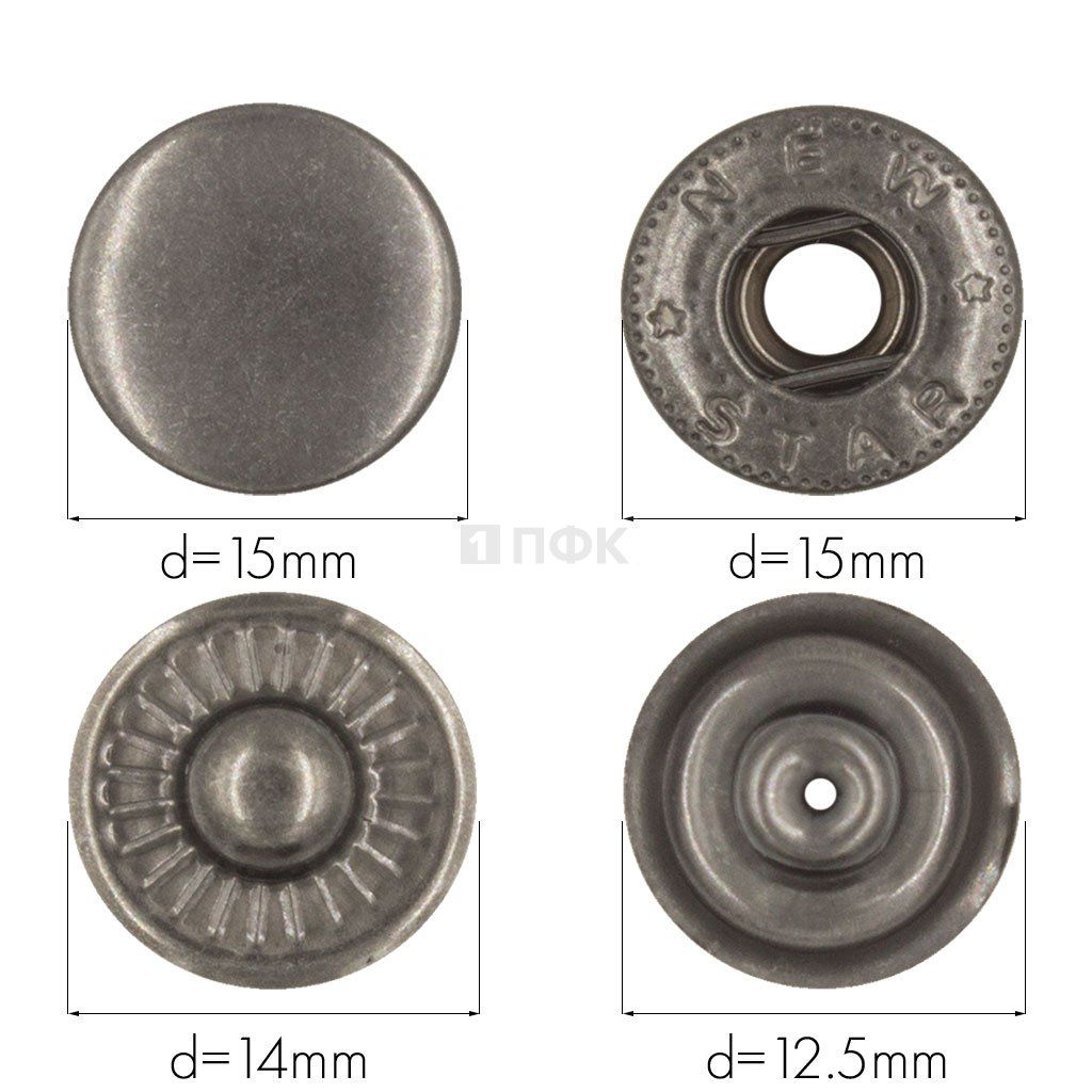 Кнопка для одежды 15мм Альфа латунь цв никель тем (уп 720шт) NEW STAR  — ПФКР Кнопка для одежды 15мм Альфа латунь цв никель тем (уп 720шт) NEW STAR