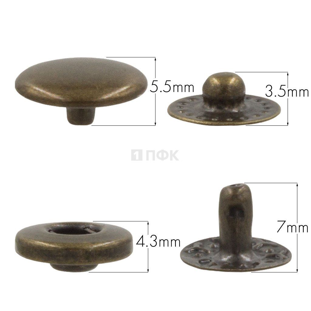 Кнопка для одежды 12,5мм Альфа нерж цв антик (уп 1440шт) NEW STAR