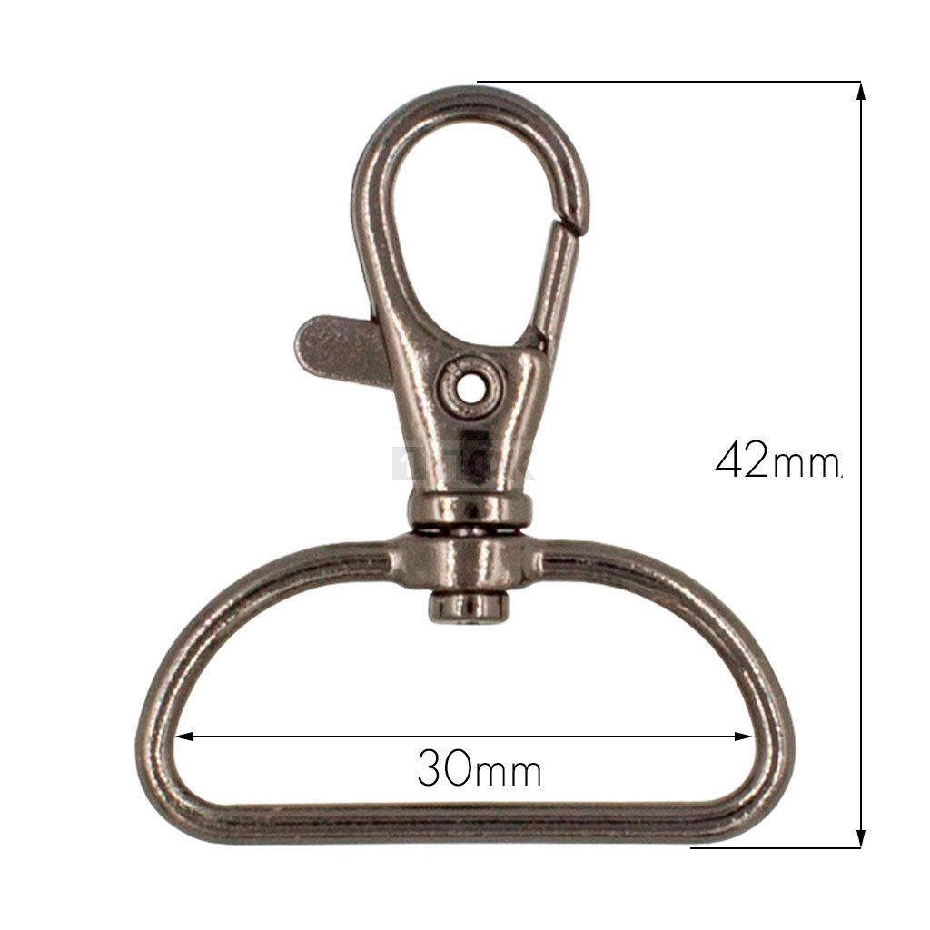 Карабин 30мм металл поворотный цв никель темный (уп 200шт)  — ПФКР Карабин 30мм металл поворотный цв никель темный (уп 200шт)