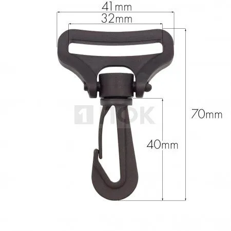 Карабин пластик поворотный 32мм POM цв чёрный (уп 200шт) 360 градусов