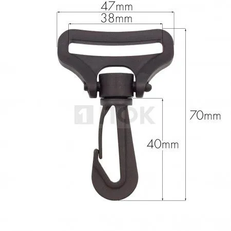 Карабин пластик поворотный 38мм POM цв чёрный (уп 500шт) 360 градусов