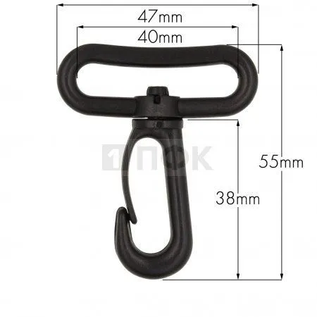 Карабин пластик поворотный 38мм РОМ цв чёрный арт.В1-016 (уп 100/5000шт) 360 градусов